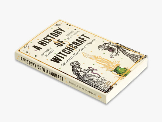 A History of Witchcraft - Jeffrey B. Russell, Brooks Alexander book cover featuring intricate illustrations and vibrant colours