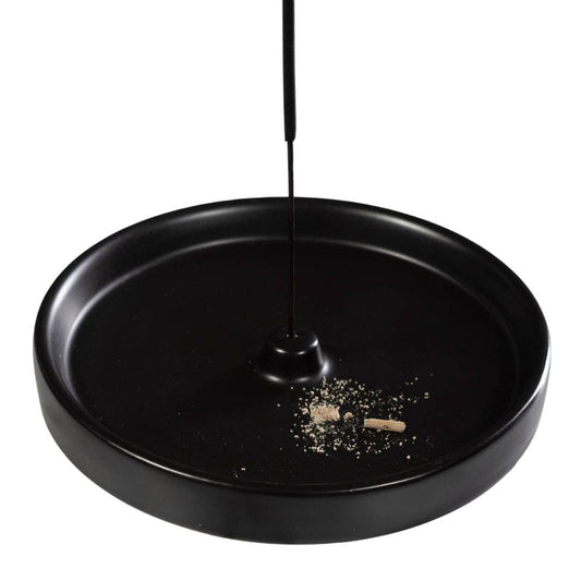 Black Ceramic Incense Holder with a sleek design and ash collection for clean use