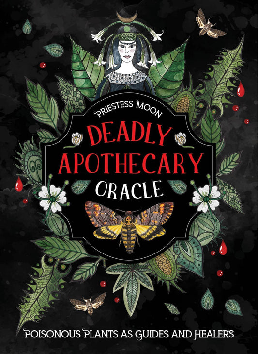 Deadly Apothecary Oracle - Priestess Moon book cover featuring vibrant illustrations of plants and a mystical figure