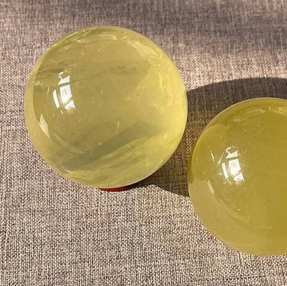 Two Genuine Natural Citrine Crystal Spheres with a Bright Yellow Color, Ideal for Home Decor