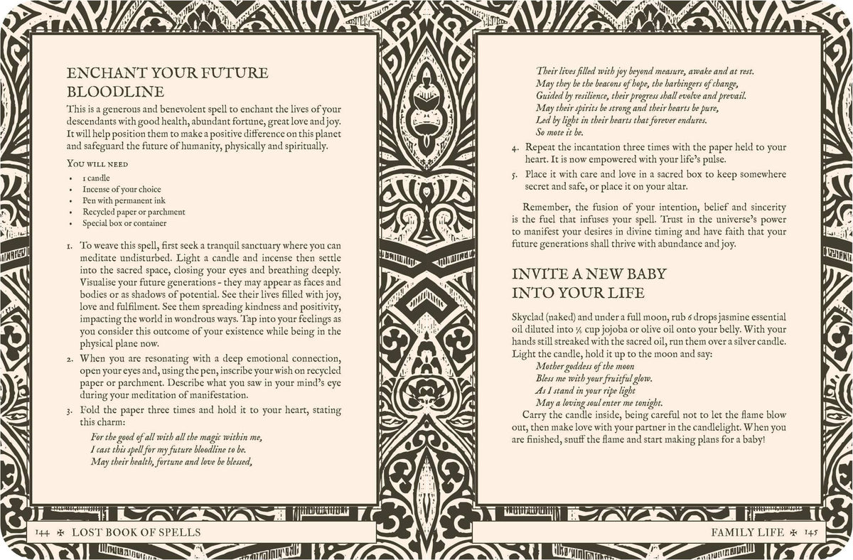 Page from Lost Book of Spells - Fiona Horne with family life rituals and guidance for new beginnings