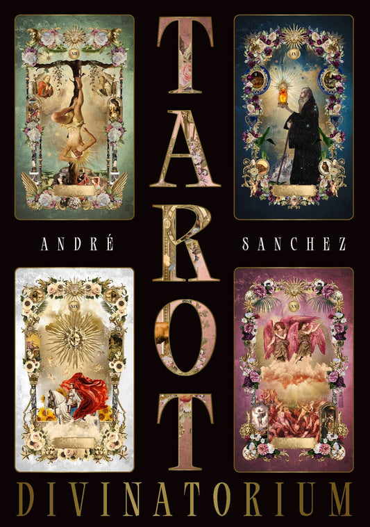 Tarot Divinatorium book cover featuring stunning artwork by Andre Sanchez with mystical imagery