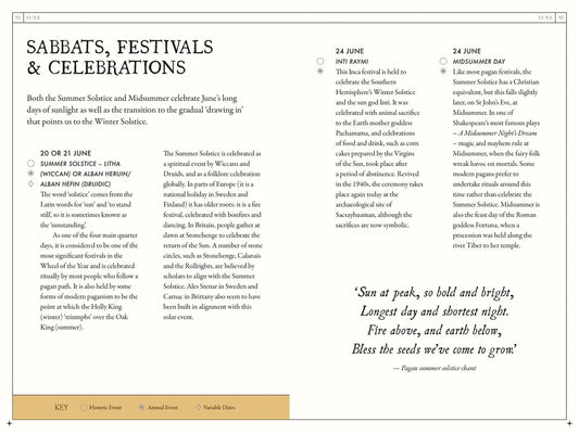 The Occult Almanac - Liz Williams page showing Sabbats, Festivals and Celebrations for June