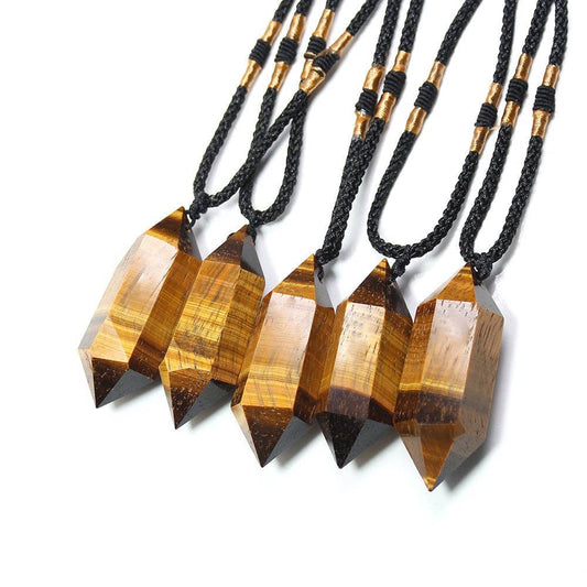 Tiger's Eye Crystal Pendant on Black Cord Necklace for Balance and Protection