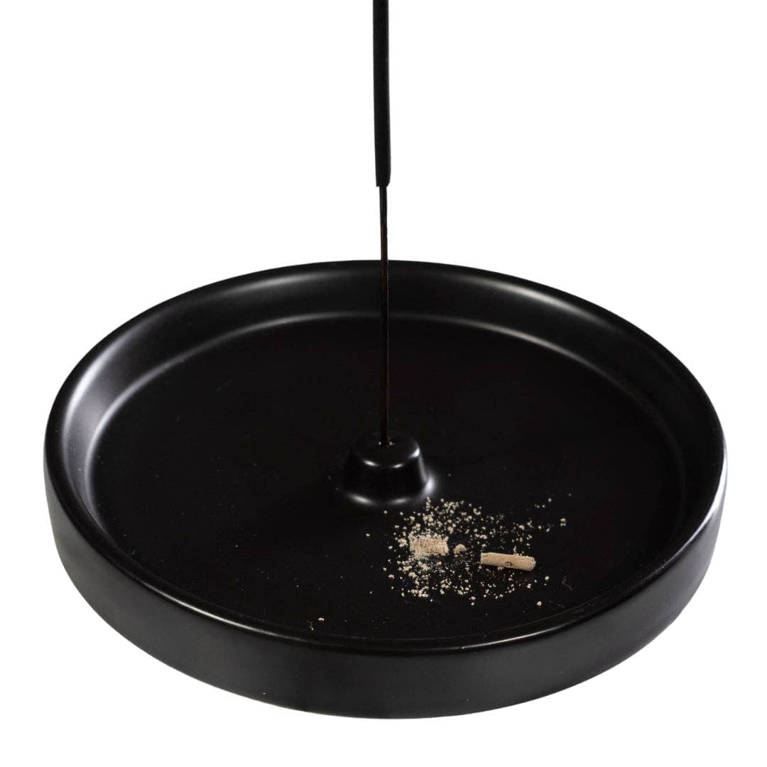 Black Ceramic Incense Holder with a sleek design and ash collection for clean use