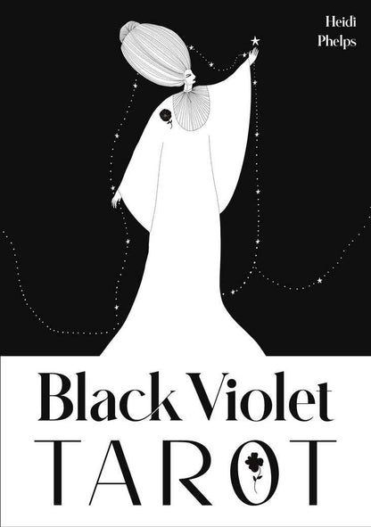 Black Violet Tarot card deck featuring elegant design by Heidi Phelps with a mystical character illustration