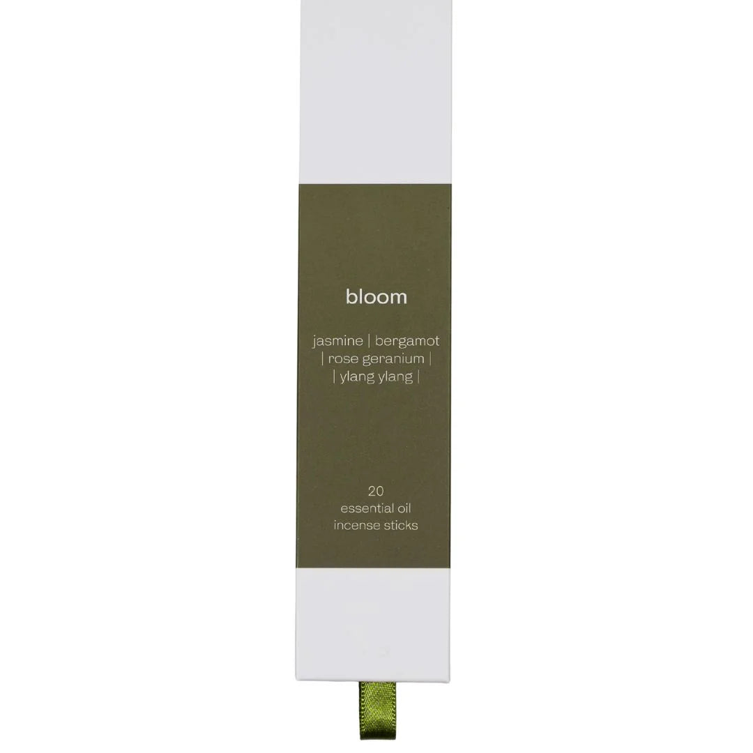 Bloom Incense Sticks - Rose Geranium & Bergamot packaging showcasing essential oil scents