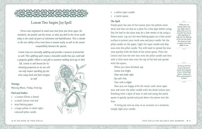 Page from the Book of Tree Spells by Cheralyn Darcey featuring a Lemon Tree Inspire Joy Spell