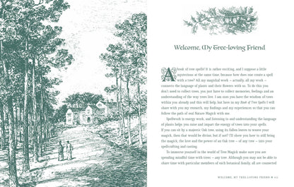 Book of Tree Spells by Cheralyn Darcey featuring detailed illustrations and nature-themed content