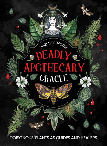 Deadly Apothecary Oracle - Priestess Moon book cover featuring vibrant illustrations of plants and a mystical figure