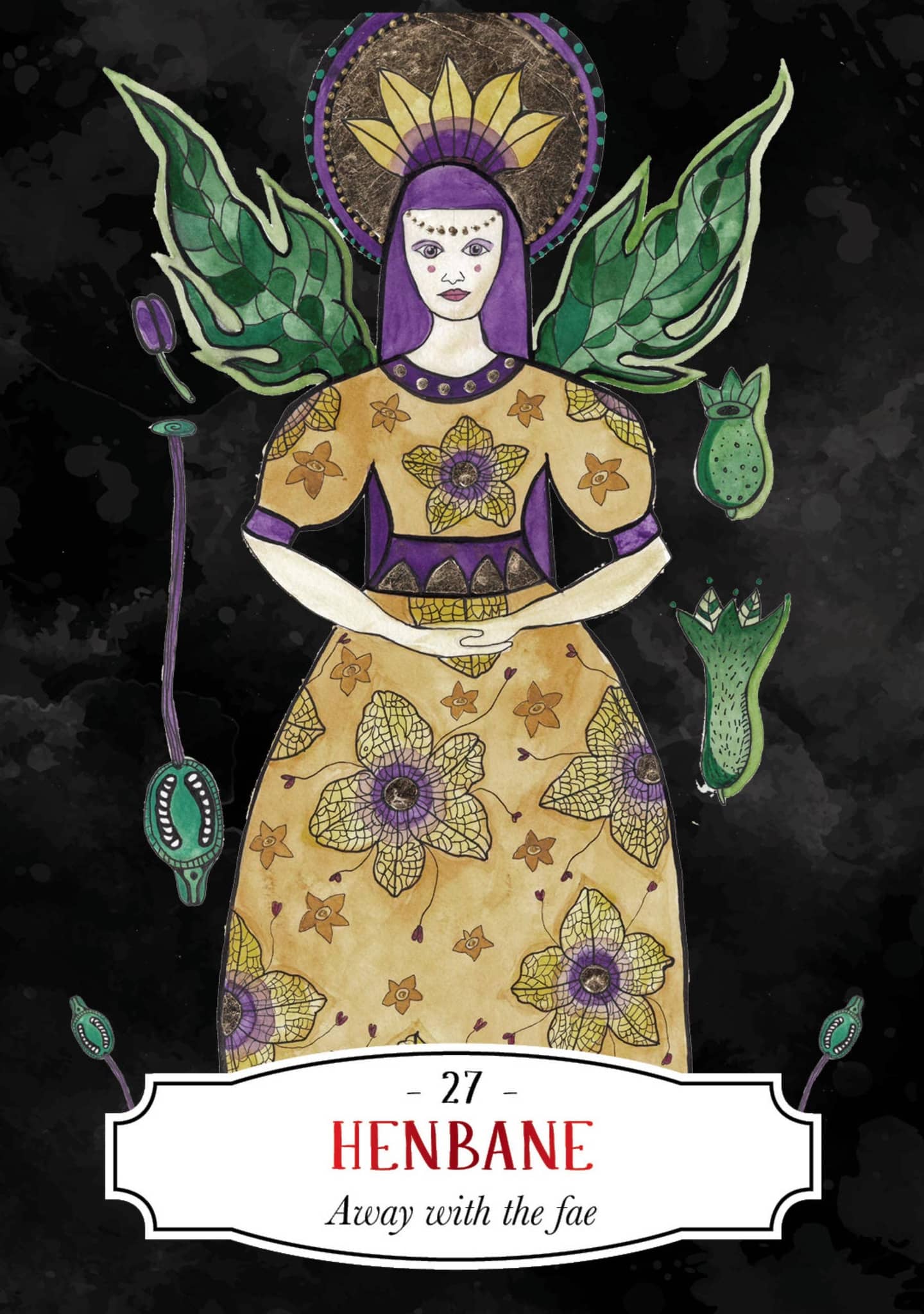 Henbane card from Deadly Apothecary Oracle - Priestess Moon featuring a fairy-like figure with flowers
