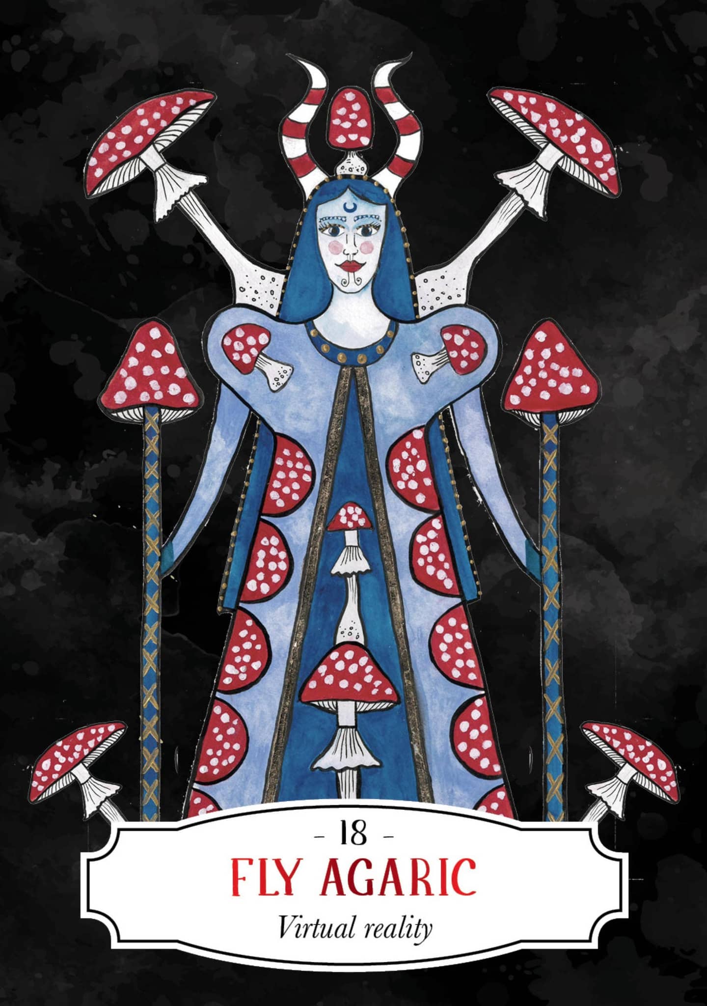 Deadly Apothecary Oracle - Priestess Moon card featuring the Fly Agaric illustration and virtual reality theme