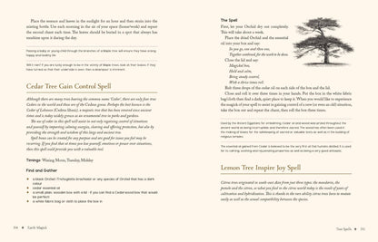 Pages from Earth Magick - Cheralyn Darcey featuring Cedar Tree Gain Control Spell and Lemon Tree Inspire Joy Spell