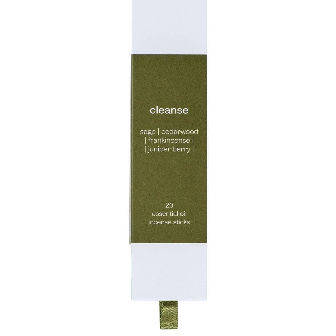 Exuro Cleanse Incense Sticks featuring sage, cedarwood, frankincense, and juniper berry for aromatherapy