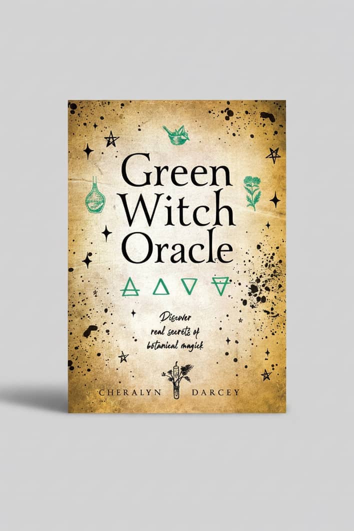 Green Witch Oracle book cover by Cheralyn Darcey showcasing secrets of botanical magick