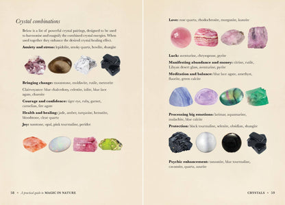Practical Guide to Magic in Nature by Jessica Lahoud featuring crystal combinations for various benefits