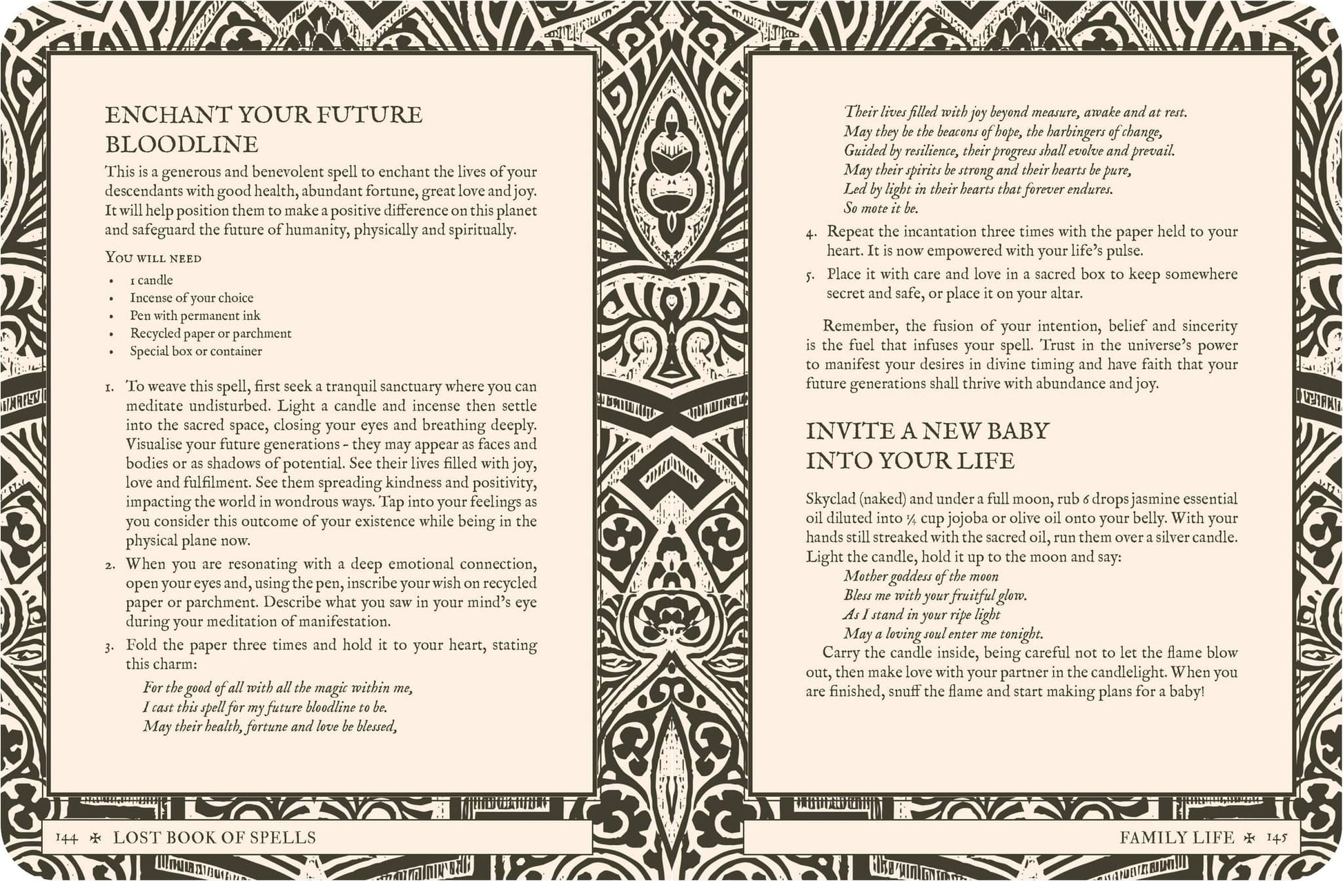 Page from Lost Book of Spells - Fiona Horne with family life rituals and guidance for new beginnings