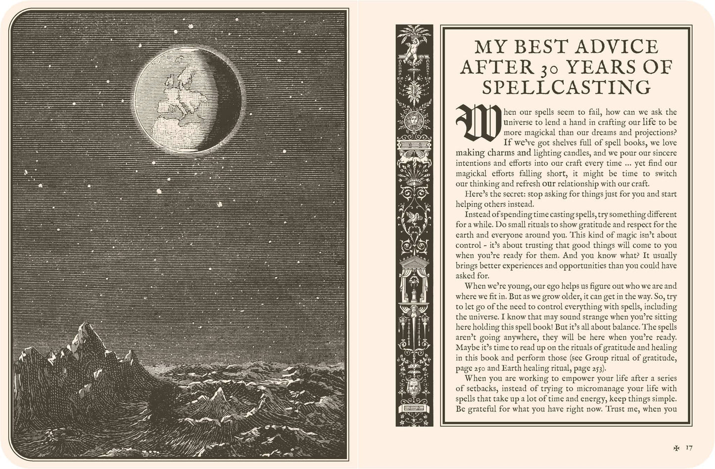 Lost Book of Spells - Fiona Horne featuring a moonlit mountain scene with spellcasting advice