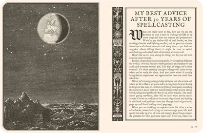 Lost Book of Spells - Fiona Horne featuring a moonlit mountain scene with spellcasting advice