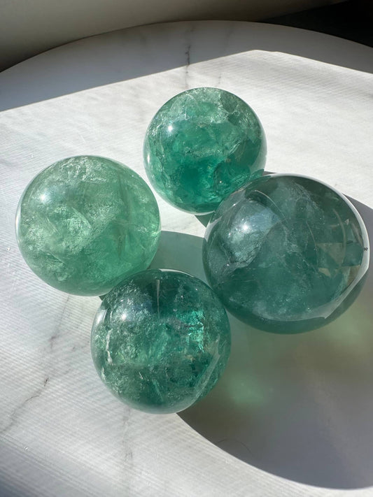 Natural Green Fluorite Sphere Collection with Varied Sizes and Beautiful Transparency
