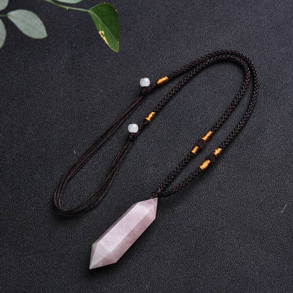 Natural Rose Quartz Pendant on a braided cord with decorative beads for spiritual healing