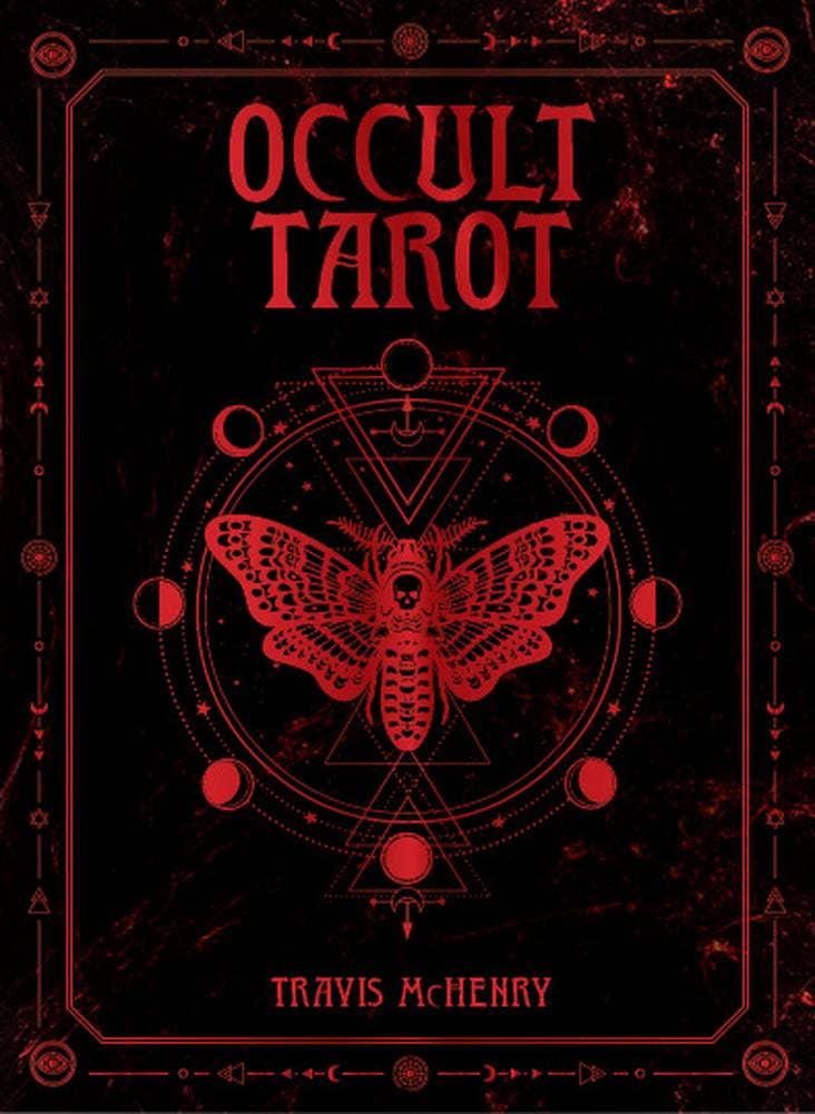 Occult Tarot book by Travis McHenry featuring a striking moth design in red on a black background