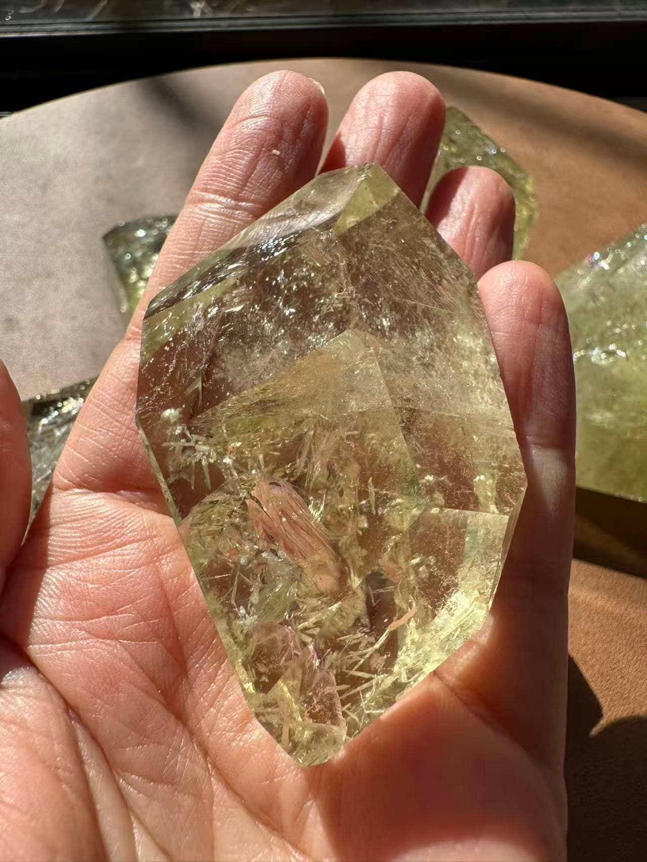 Handheld Brazilian Golden Healer Quartz Freeform Crystal with Natural Clarity and Shine