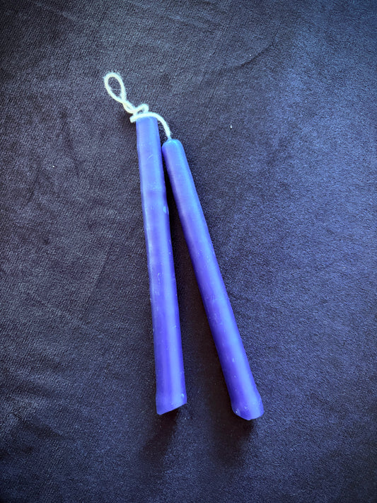 Two Small Spell Candle Purple Sticks Hanging Together for Ritual Use