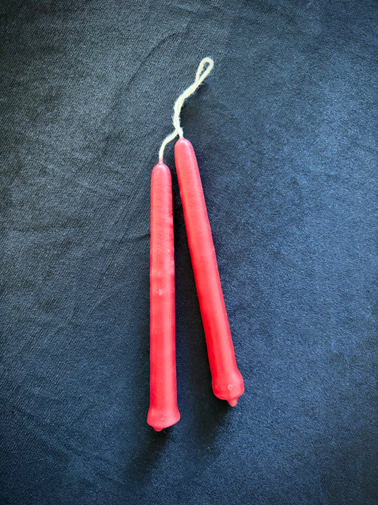 Two Small Spell Candle Red made of high-quality wax, perfect for rituals and spell work
