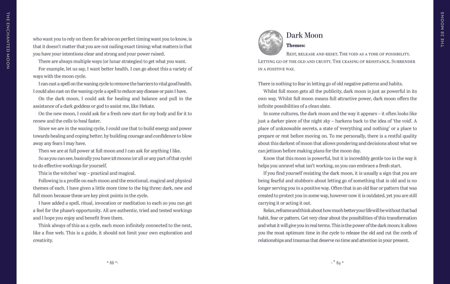 The Enchanted Moon - Stacey Demarco book page featuring themes and lunar insights for personal growth