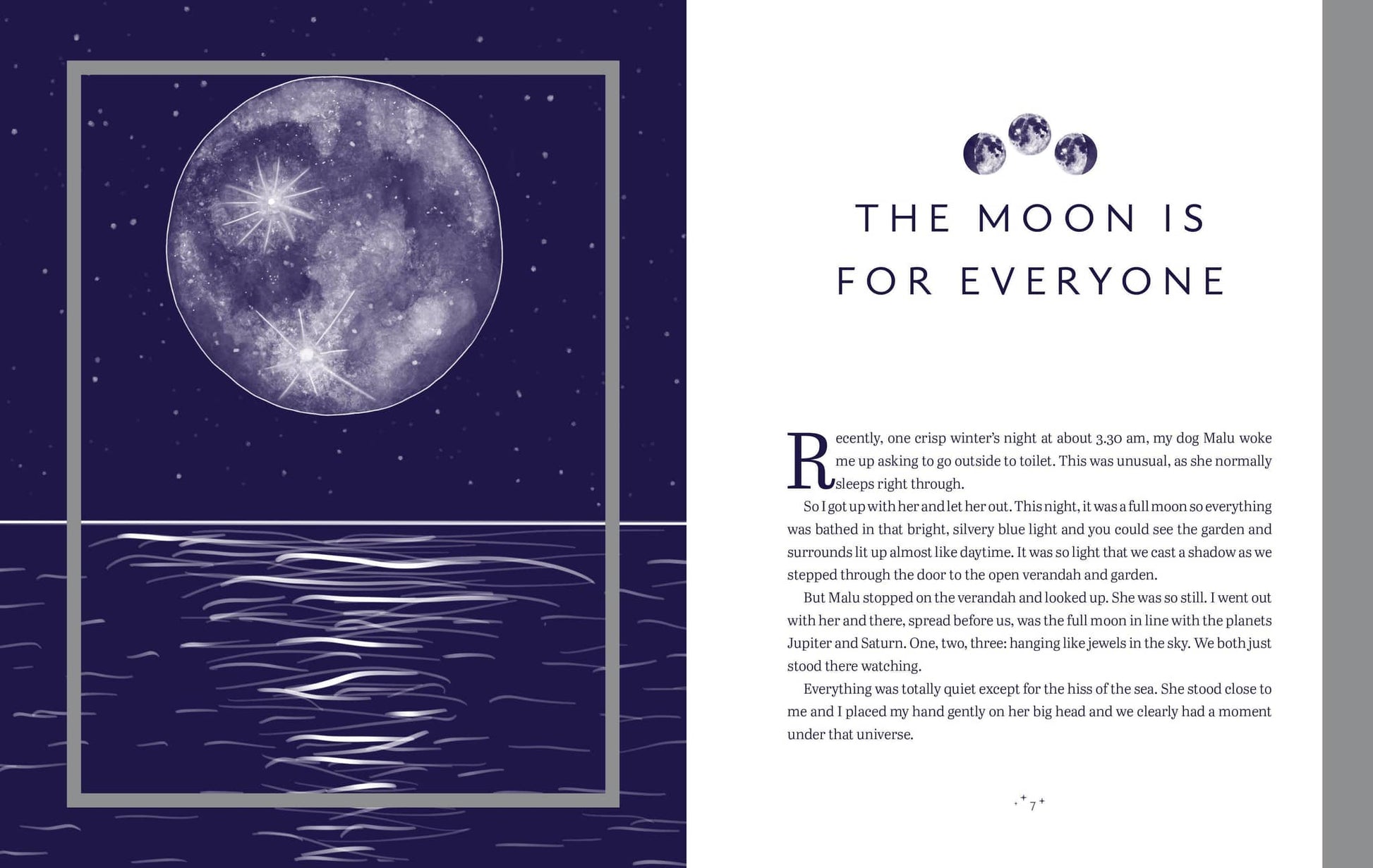 Page from The Enchanted Moon - Stacey Demarco featuring a full moon over a serene ocean landscape