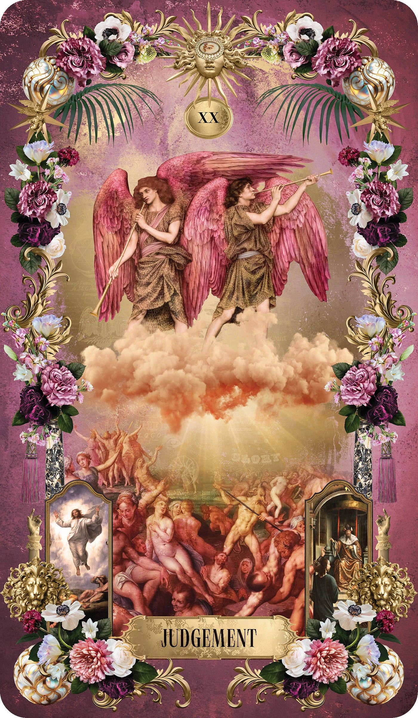 Tarot Divinatorium Judgement Card featuring angelic figures and floral decorations