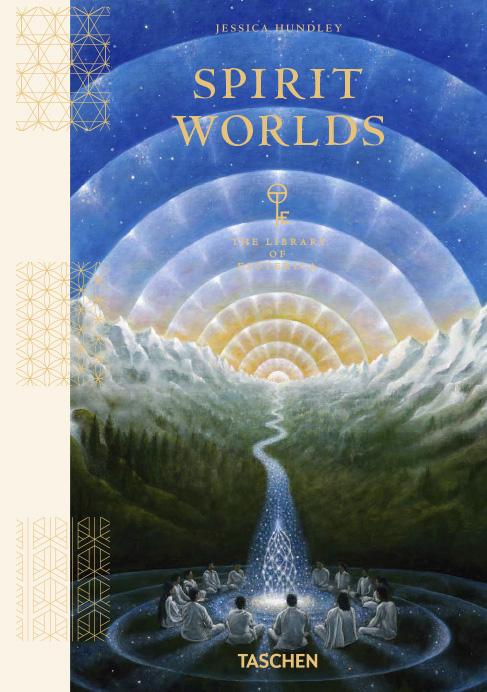 Spirit Worlds - Jessica Hundley - The Library of Esoterica book cover featuring a mystical landscape and figures by a river
