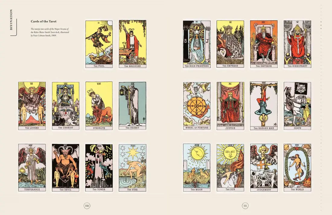 Tarot card illustrations featuring various designs from the Compendium Of The Occult - Liz Williams