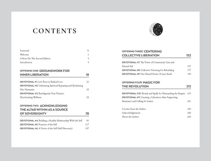 Table of contents for The Altar Within featuring sections on inner liberation and sovereignty