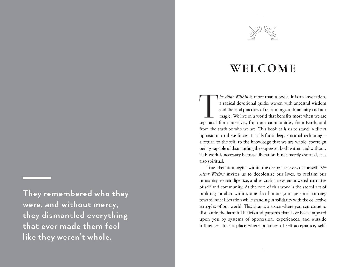 The Altar Within book welcome page featuring a radical emotional guide and themes of self-acceptance