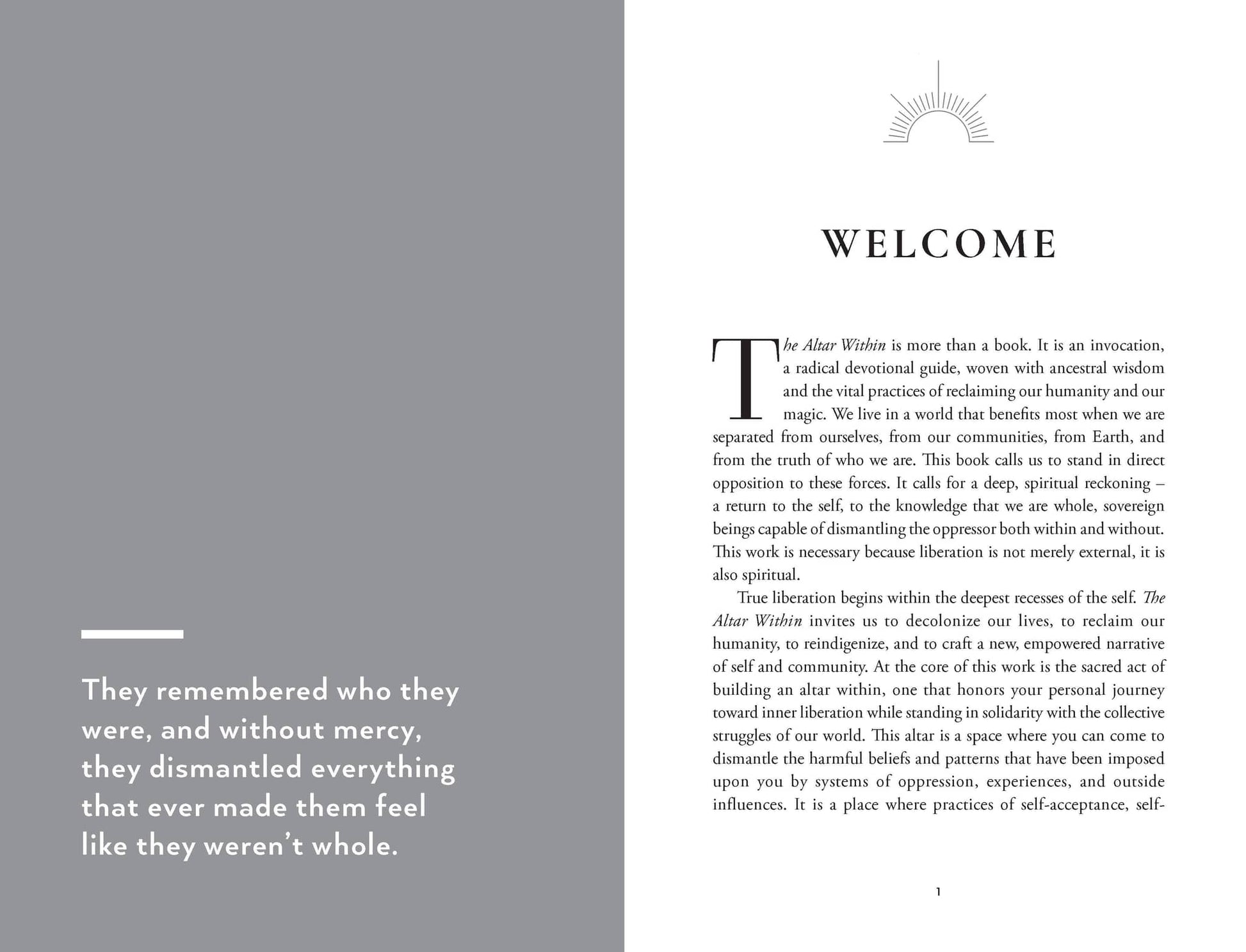 The Altar Within book welcome page featuring a radical emotional guide and themes of self-acceptance