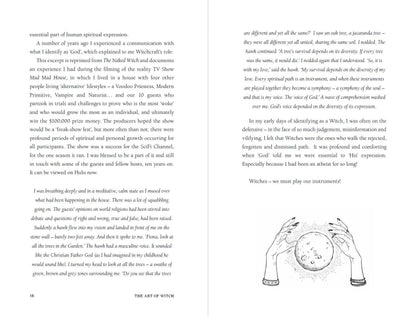 Pages from The Art Of Witch book featuring spiritual expressions and a crystal ball illustration