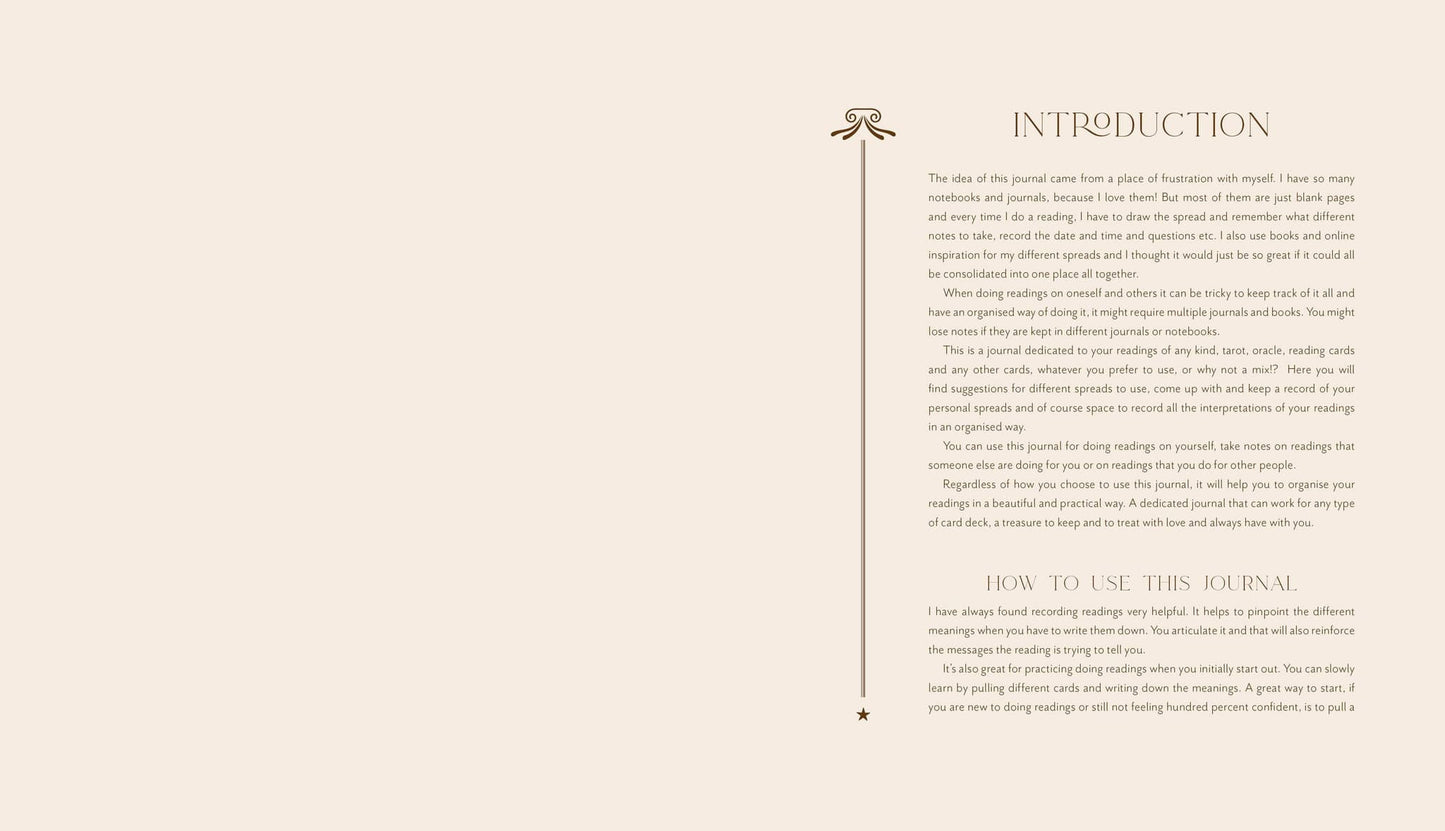 The Complete Tarot & Oracle Journal introduction page explaining its features and how to use the journal effectively