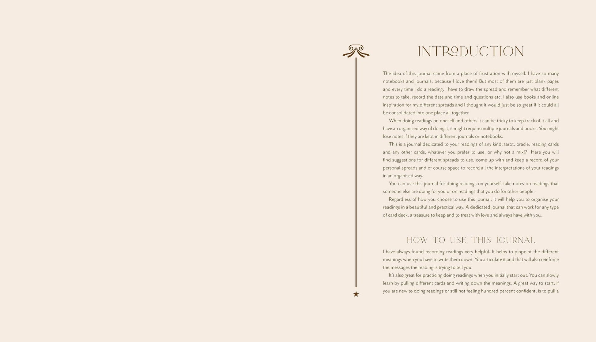 The Complete Tarot & Oracle Journal introduction page explaining its features and how to use the journal effectively