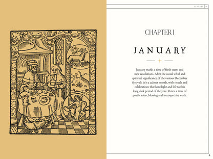 The Occult Almanac - Liz Williams featuring an illustrated January chapter with rituals and reflections