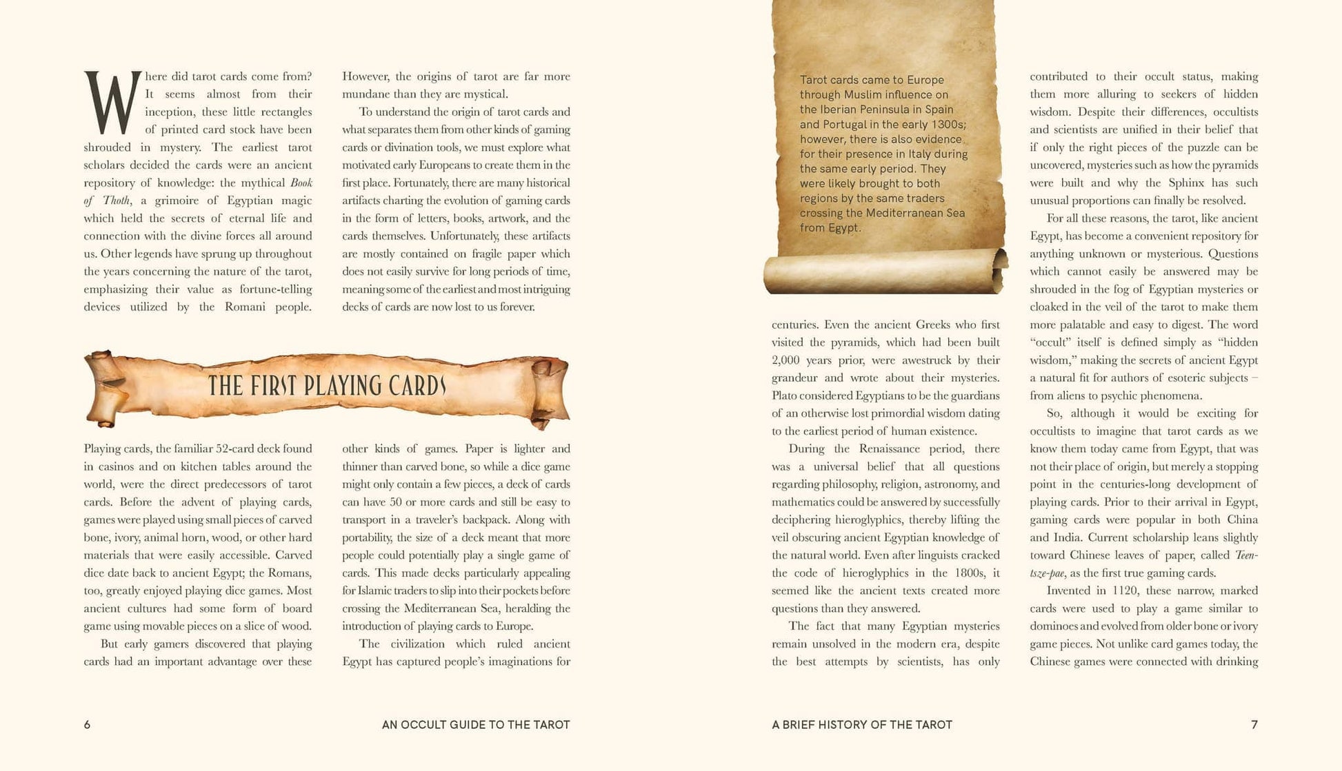 Pages from An Occult Guide to the Tarot - Travis McHenry featuring historical insights and playing cards