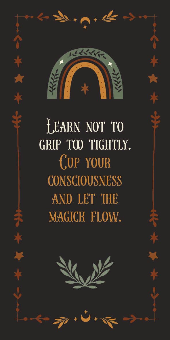 Inspirational art piece with a rainbow and the text about Witch Magick and letting consciousness flow
