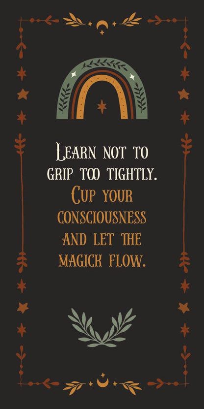 Inspirational art piece with a rainbow and the text about Witch Magick and letting consciousness flow